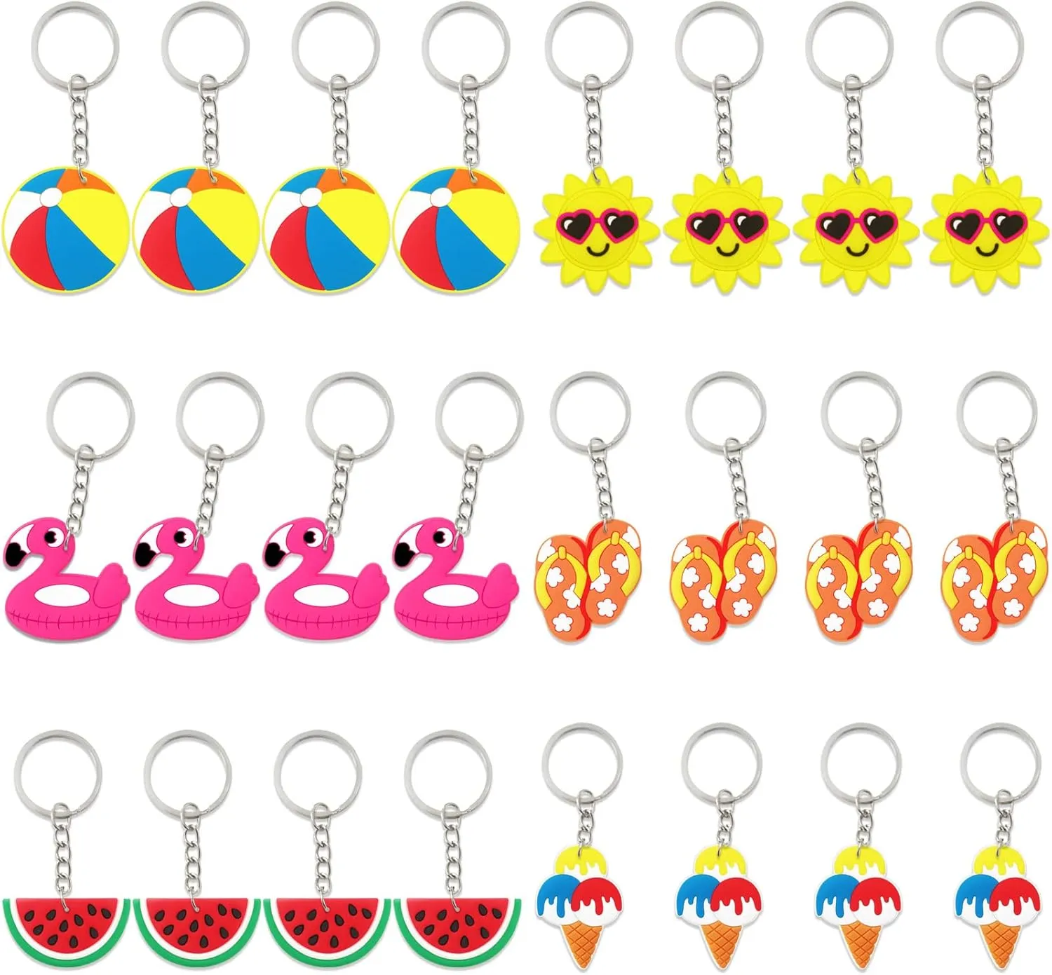 CiciBear 24 Pack Hawaii Party Return Favors with Flamingo, Ice Cream, Watermelon, Sunshine, Balloons, Slipper Keychains for Baby Shower, Hawaii Theme Party, Let's go Party, Birthday