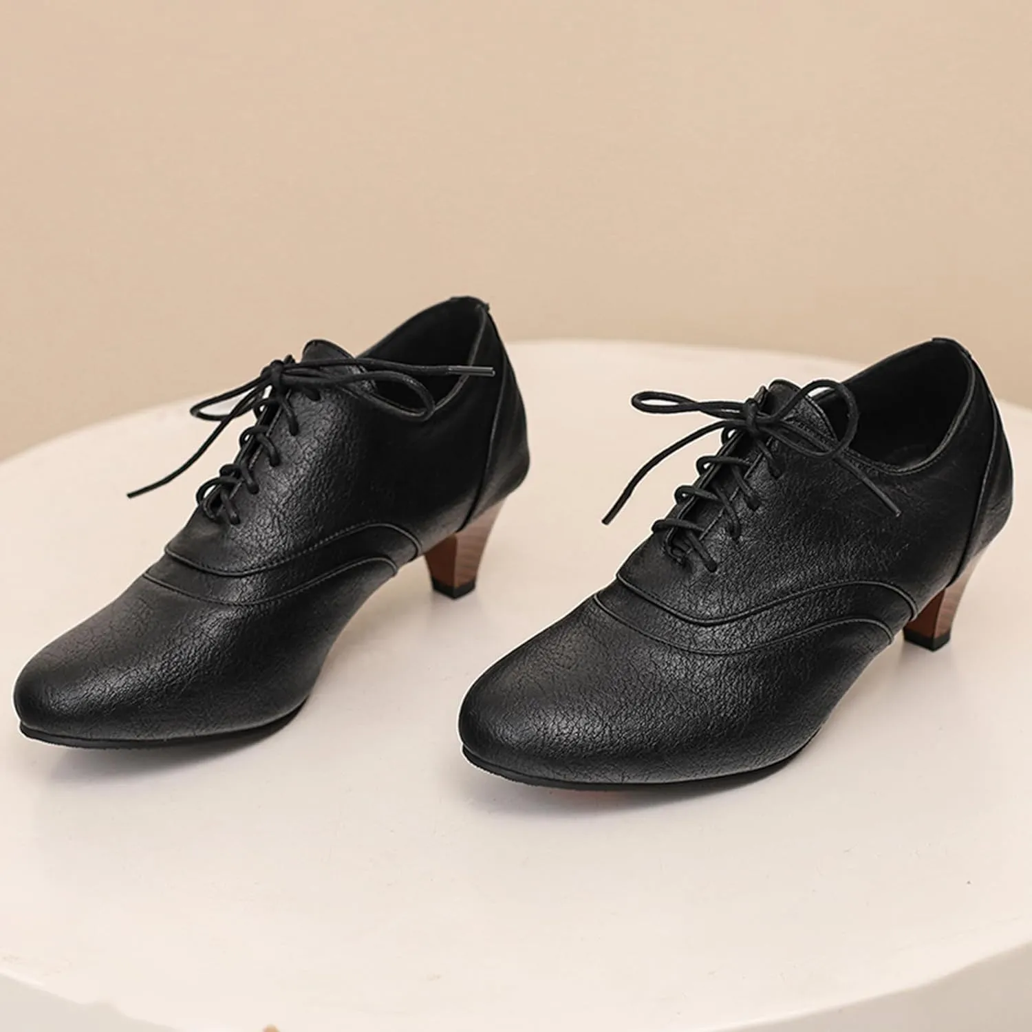 Classic Cone Heel Round Toe Lace Up Women Court Shoes