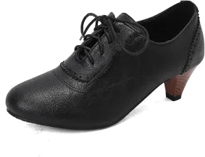 Classic Cone Heel Round Toe Lace Up Women Court Shoes