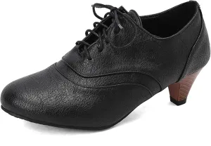 Classic Cone Heel Round Toe Lace Up Women Court Shoes
