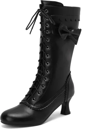 Classic Mid Kitten Heel Round Toe Women Mid Calf Boots
