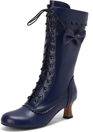 Classic Mid Kitten Heel Round Toe Women Mid Calf Boots