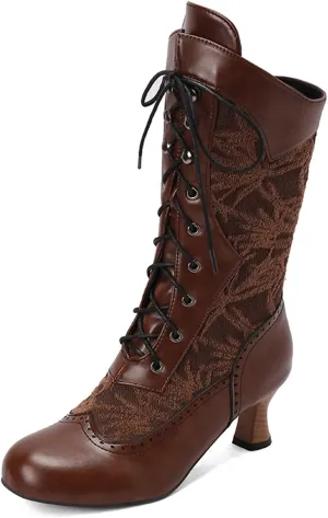 Classic Mid Kitten Heel Round Toe Women Mid Calf Boots