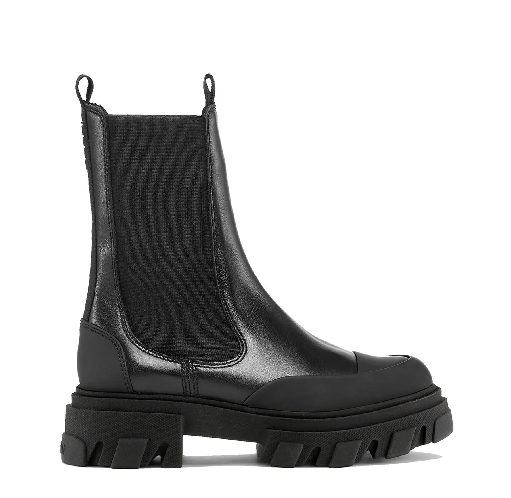 Cleated Mid Chelsea Boot Black Stitch - Black