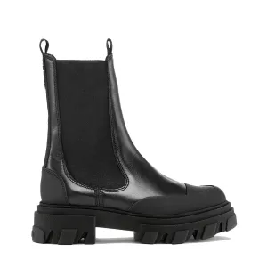 Cleated Mid Chelsea Boot Black Stitch - Black