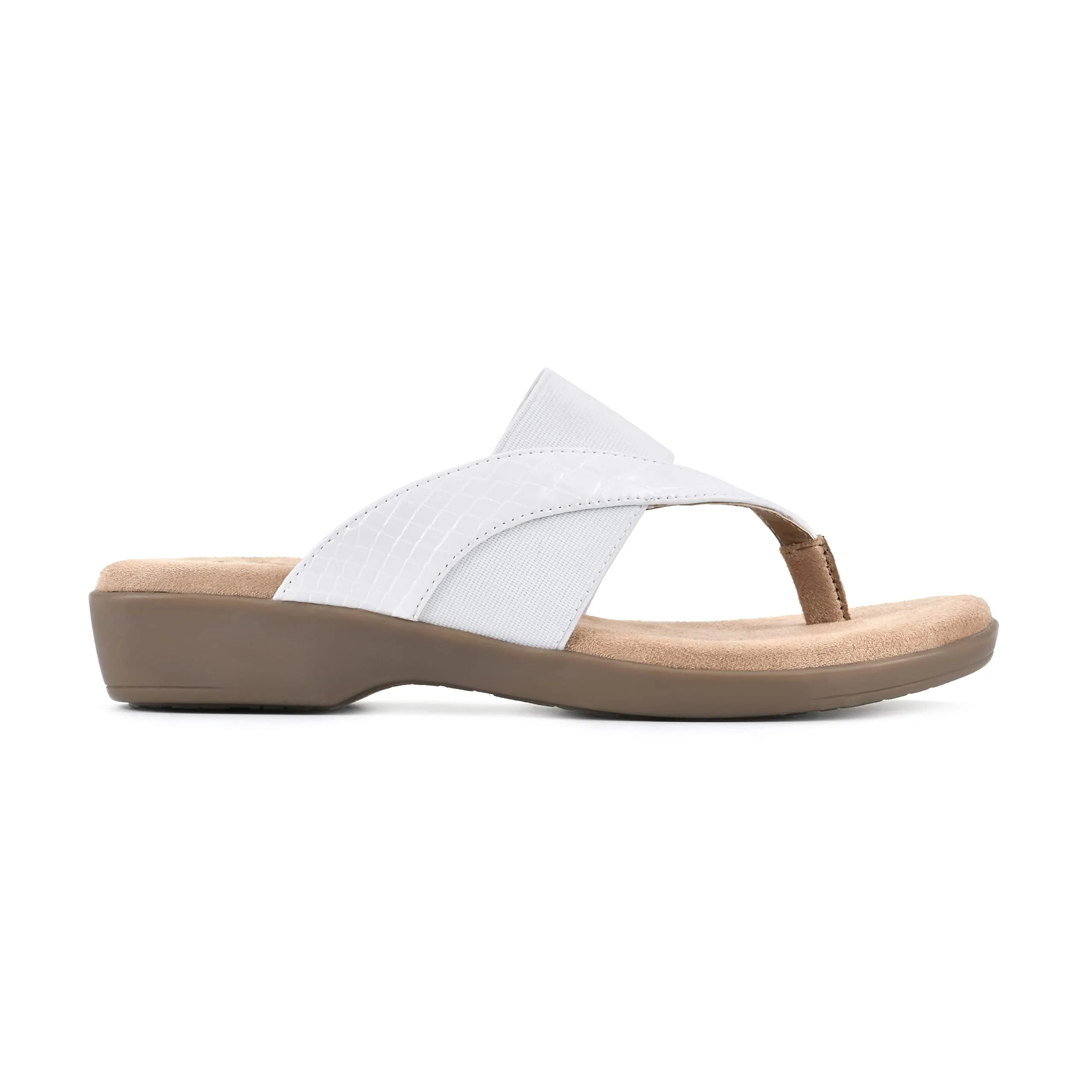 CLIFFS BY WHITE MOUNTAIN Bumble Women's Thong Sandal, White/Snake/Patent, 9 M