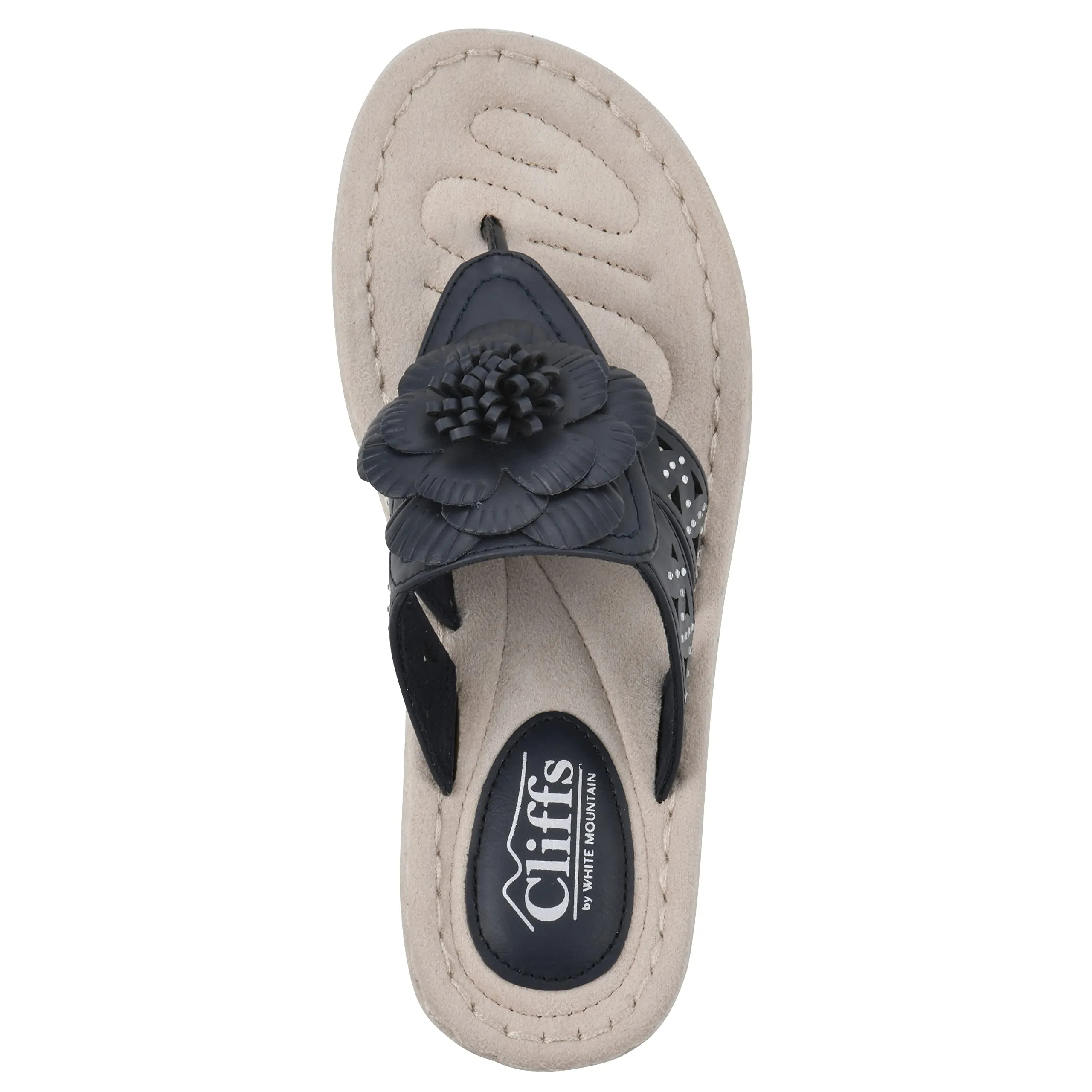 CLIFFS BY WHITE MOUNTAIN Cynthia Women's Thong Sandal, Navy/Smooth, 7 M
