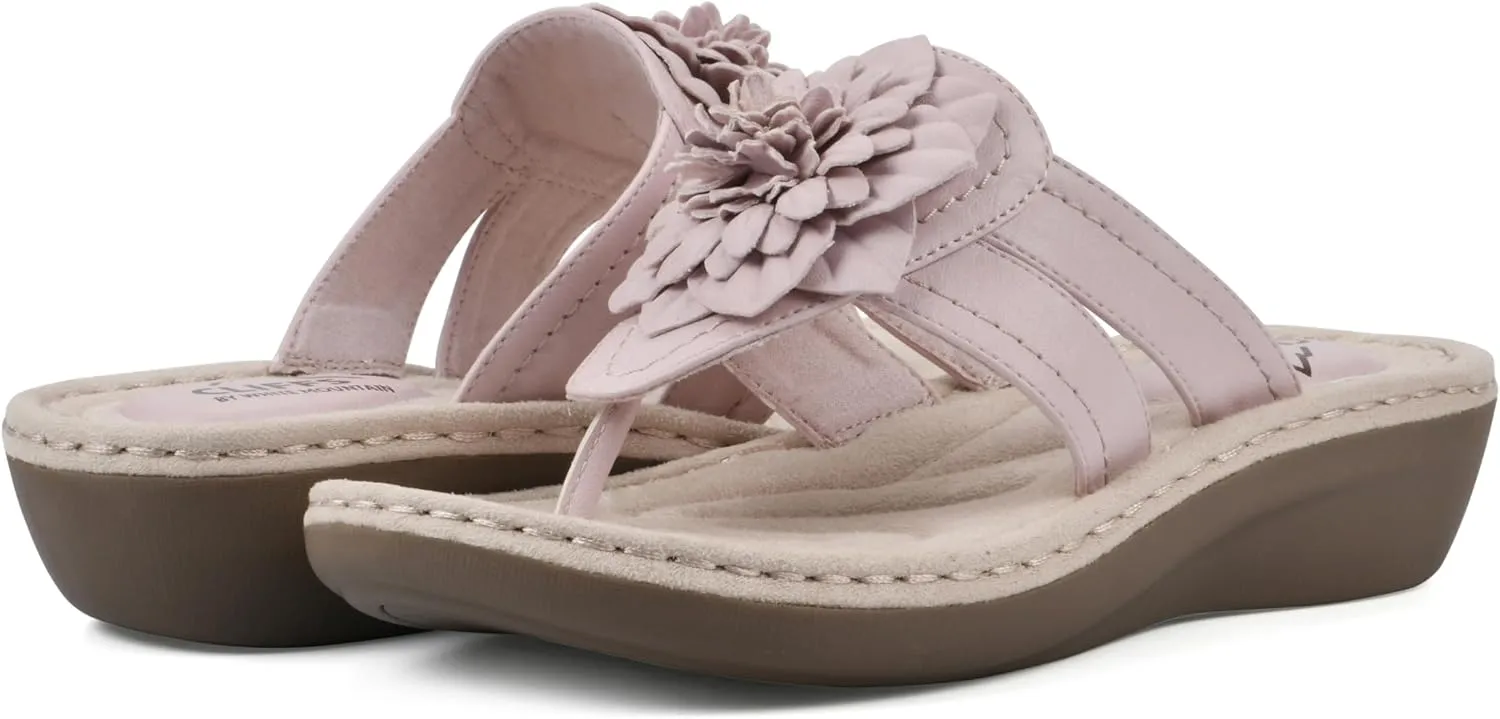 CLIFFS BY WHITE MOUNTAIN Women's Cassia Mini Wedge Flower Flip Flop Sandal