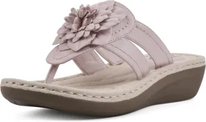 CLIFFS BY WHITE MOUNTAIN Women's Cassia Mini Wedge Flower Flip Flop Sandal