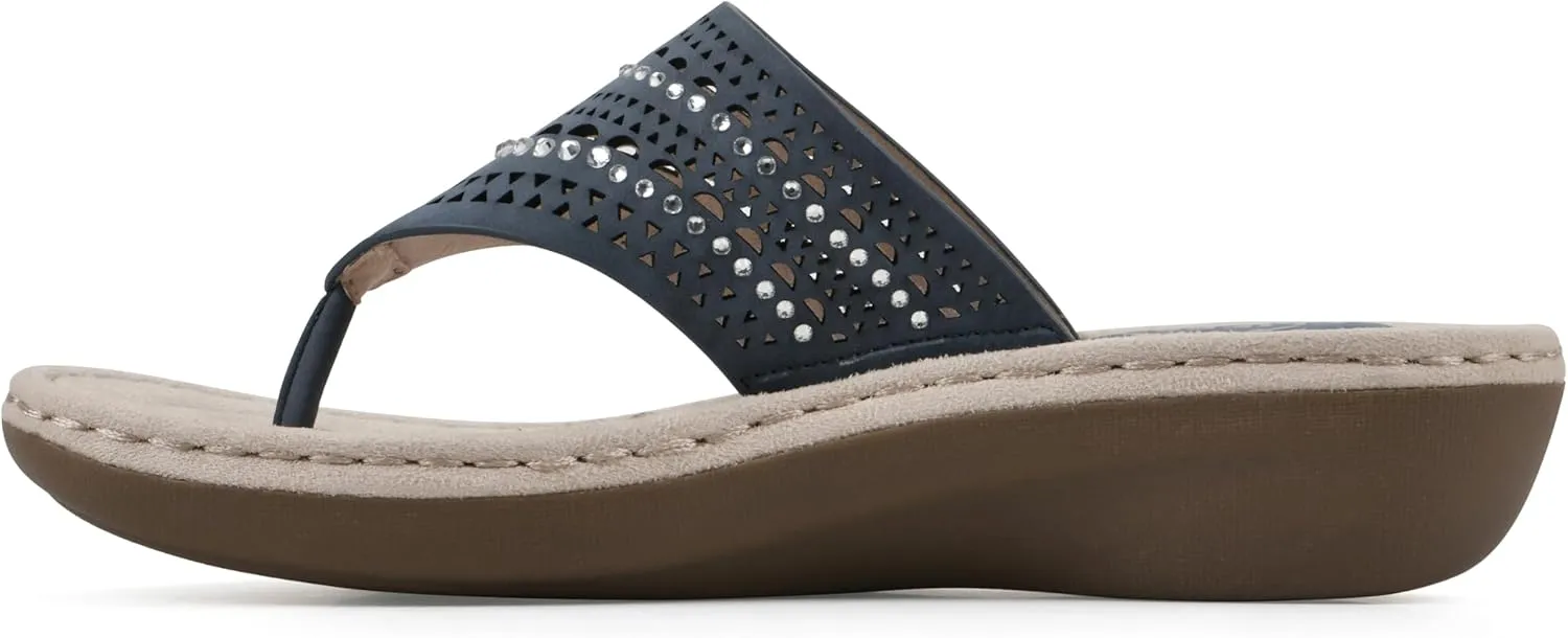 CLIFFS BY WHITE MOUNTAIN Women's Comate Rhinestoned Mini Wedge Flip Flop Sandal