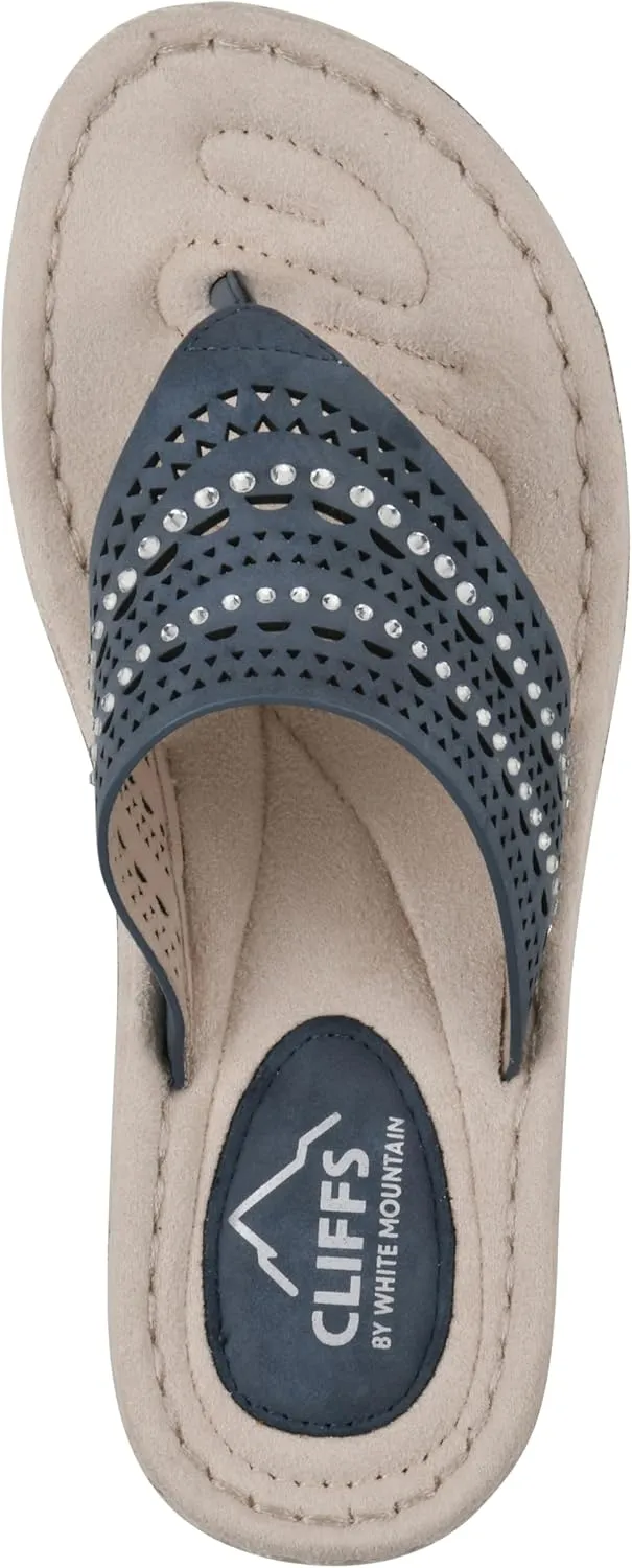 CLIFFS BY WHITE MOUNTAIN Women's Comate Rhinestoned Mini Wedge Flip Flop Sandal