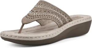 CLIFFS BY WHITE MOUNTAIN Women's Comate Rhinestoned Mini Wedge Flip Flop Sandal
