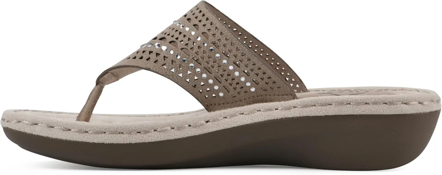 CLIFFS BY WHITE MOUNTAIN Women's Comate Rhinestoned Mini Wedge Flip Flop Sandal