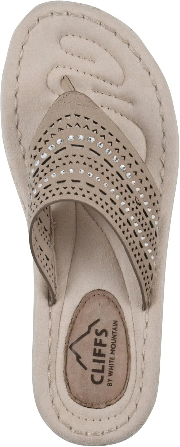 CLIFFS BY WHITE MOUNTAIN Women's Comate Rhinestoned Mini Wedge Flip Flop Sandal