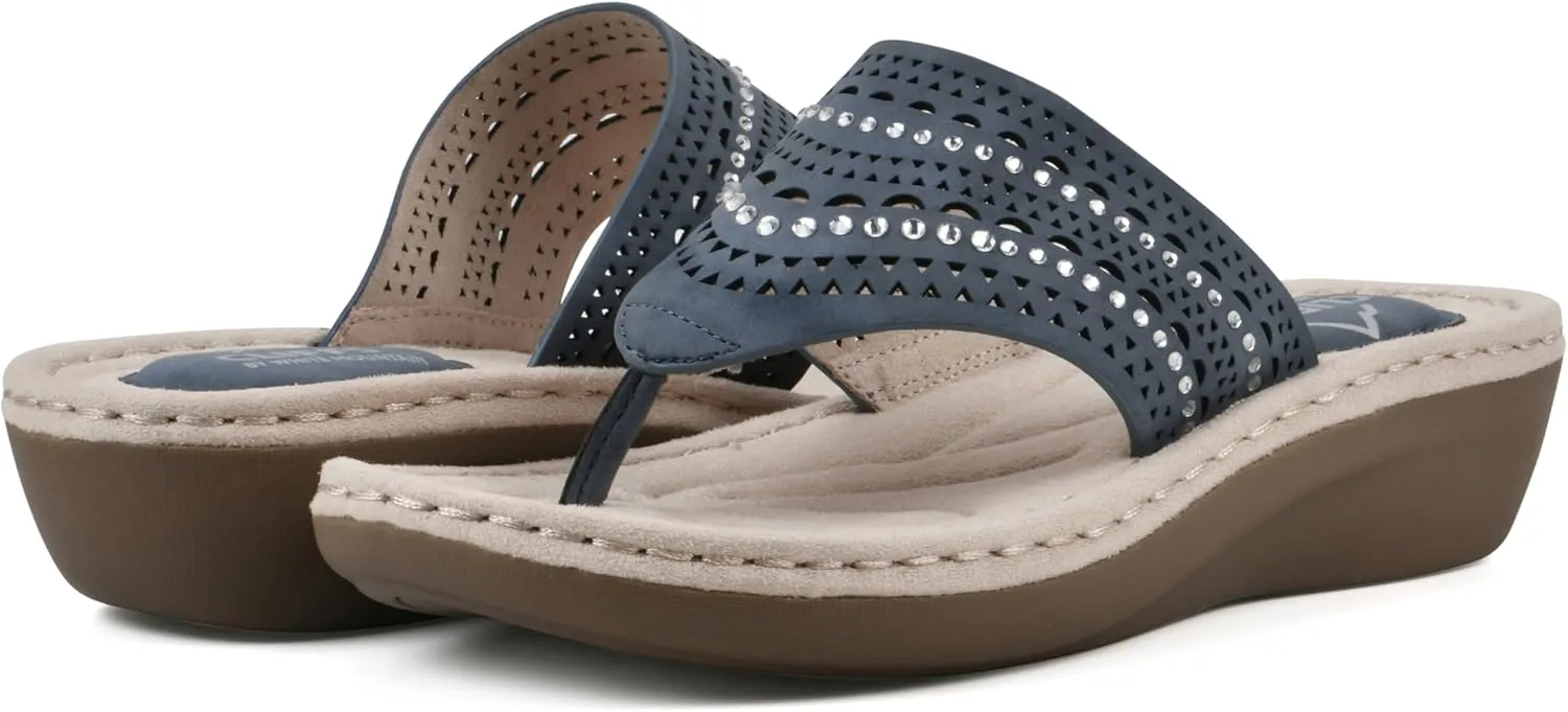 CLIFFS BY WHITE MOUNTAIN Women's Comate Rhinestoned Mini Wedge Flip Flop Sandal
