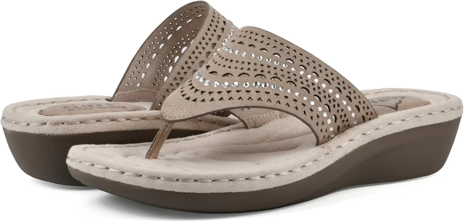 CLIFFS BY WHITE MOUNTAIN Women's Comate Rhinestoned Mini Wedge Flip Flop Sandal