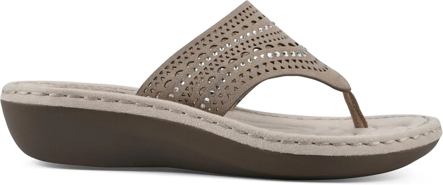 CLIFFS BY WHITE MOUNTAIN Women's Comate Rhinestoned Mini Wedge Flip Flop Sandal