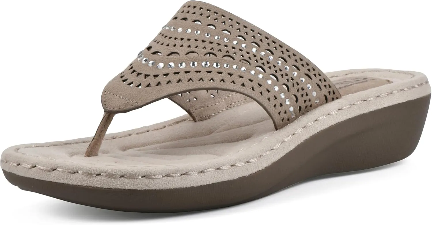 CLIFFS BY WHITE MOUNTAIN Women's Comate Rhinestoned Mini Wedge Flip Flop Sandal