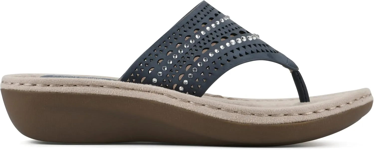 CLIFFS BY WHITE MOUNTAIN Women's Comate Rhinestoned Mini Wedge Flip Flop Sandal
