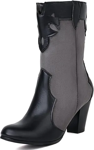 Concise Block Heel Women Ankle High Boot Round Toe