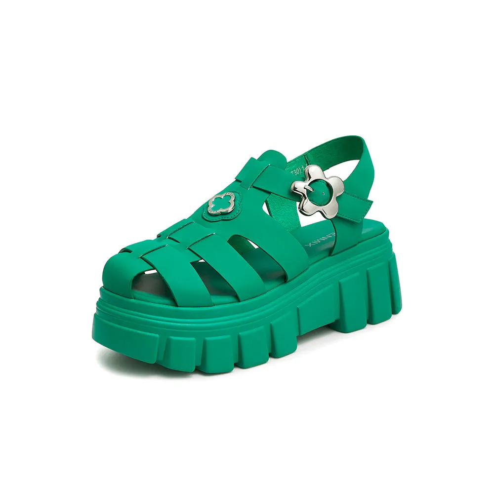 Cool Buckle Cutout Wedge Sandals