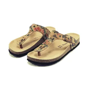 Cork Wedge Sandal Bio with Floral Pattern