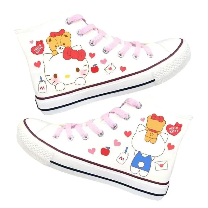 Cosplay Anime Hello Kitty Canvas Cute Cartoon Adult Sneaker Shoes Students Ligh-top Women's White Casual Walking Shoes