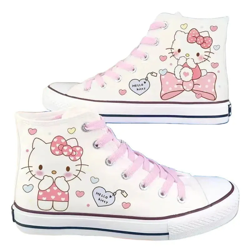 Cosplay Anime Hello Kitty Canvas Cute Cartoon Adult Sneaker Shoes Students Ligh-top Women's White Casual Walking Shoes