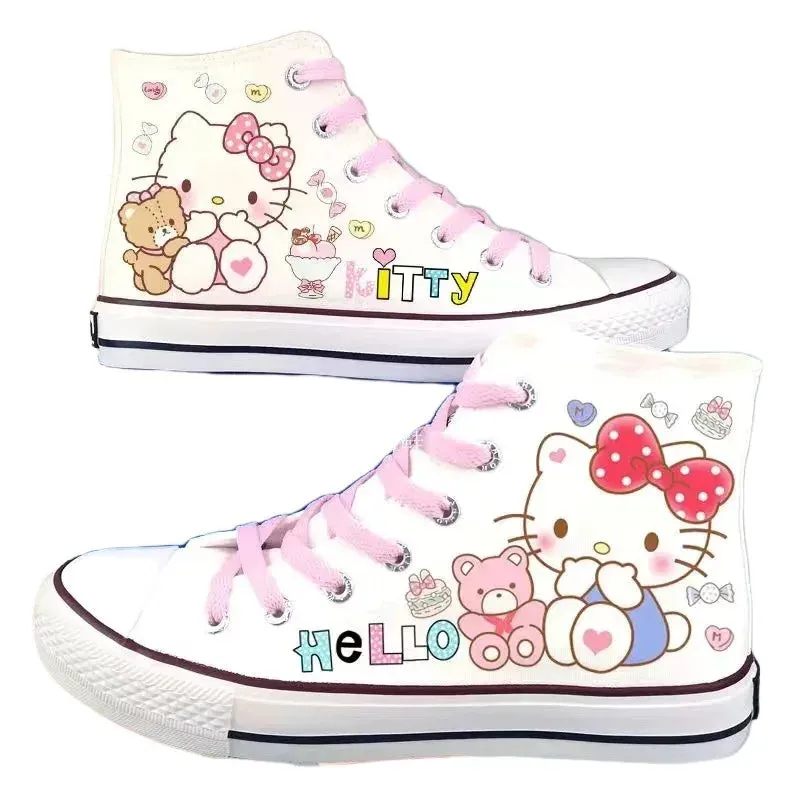 Cosplay Anime Hello Kitty Canvas Cute Cartoon Adult Sneaker Shoes Students Ligh-top Women's White Casual Walking Shoes