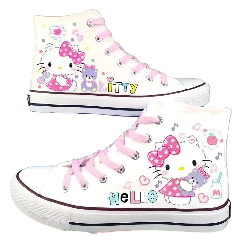 Cosplay Anime Hello Kitty Canvas Cute Cartoon Adult Sneaker Shoes Students Ligh-top Women's White Casual Walking Shoes