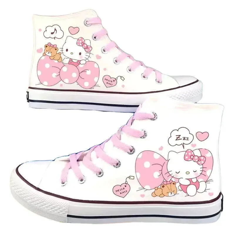 Cosplay Anime Hello Kitty Canvas Cute Cartoon Adult Sneaker Shoes Students Ligh-top Women's White Casual Walking Shoes