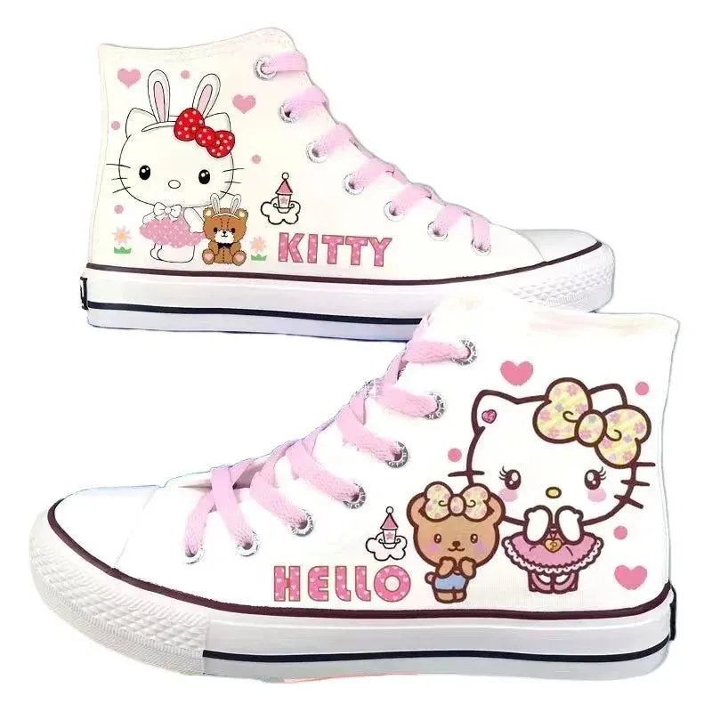 Cosplay Anime Hello Kitty Canvas Cute Cartoon Adult Sneaker Shoes Students Ligh-top Women's White Casual Walking Shoes