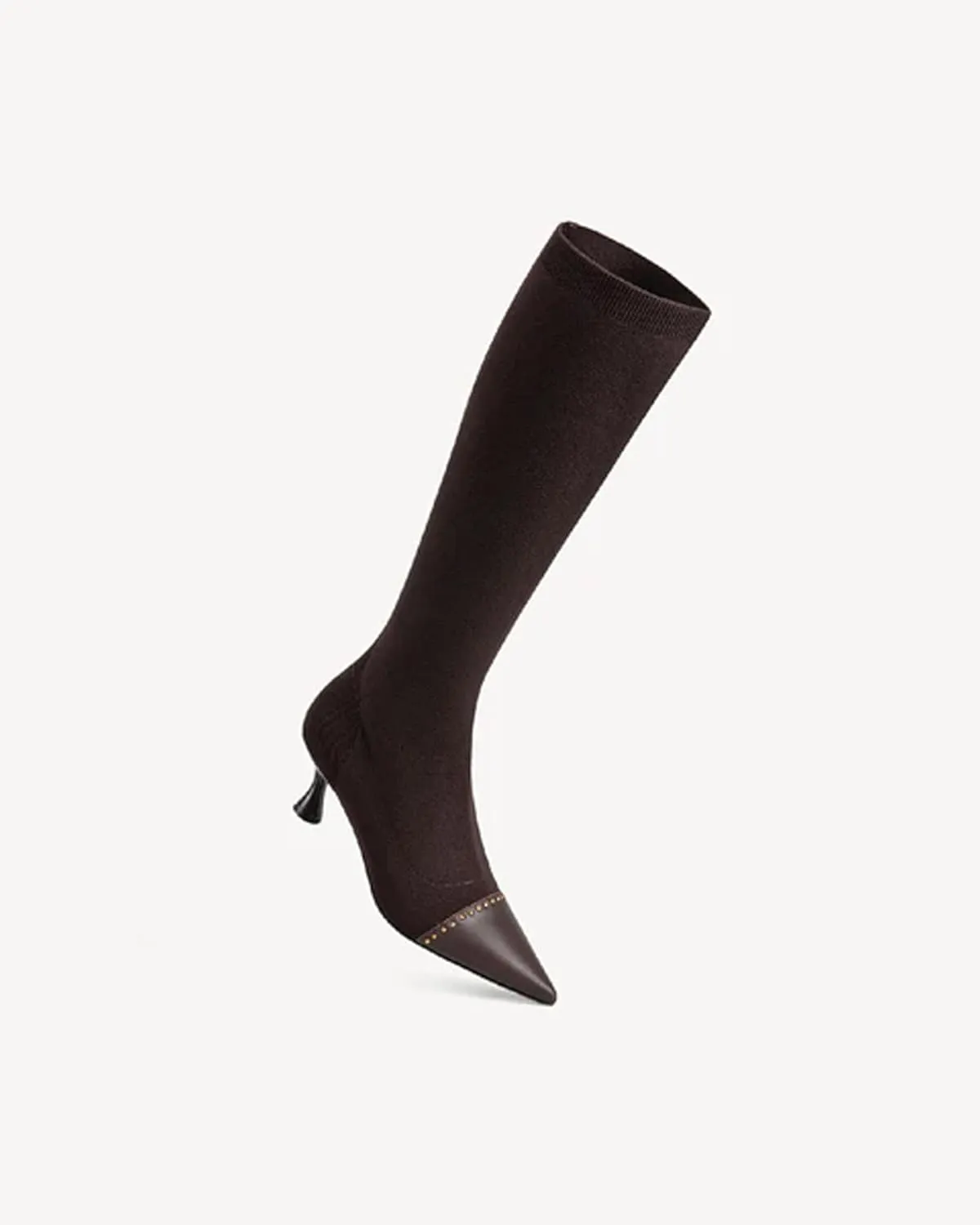 COSY Women's Knit Pointed Toe High Boots, Stretch High Booties for Women, Comfortable Fall Winter Casual Shoes