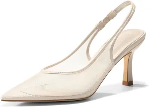 Coutgo Womens Mesh Slingback Kitten Heels Pointed Toe Low Heel Pumps Sexy Dress Shoes