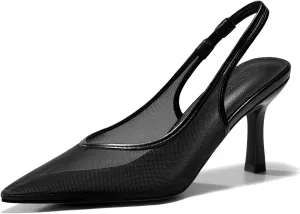 Coutgo Womens Mesh Slingback Kitten Heels Pointed Toe Low Heel Pumps Sexy Dress Shoes