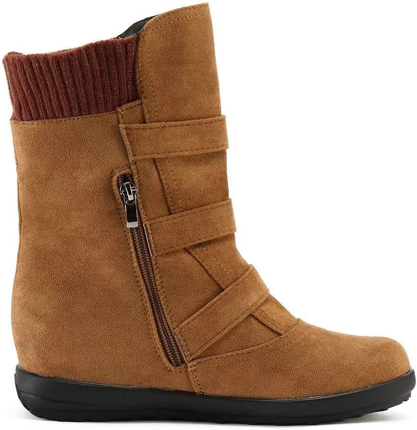 Cowgirl Boots for Women Low Heel with Ring Buckle Ankle Boots Casual Side Zipper Flat Heel Booties for Ladies