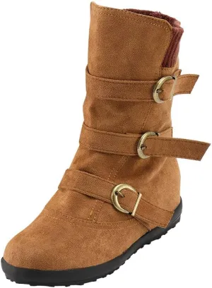Cowgirl Boots for Women Low Heel with Ring Buckle Ankle Boots Casual Side Zipper Flat Heel Booties for Ladies
