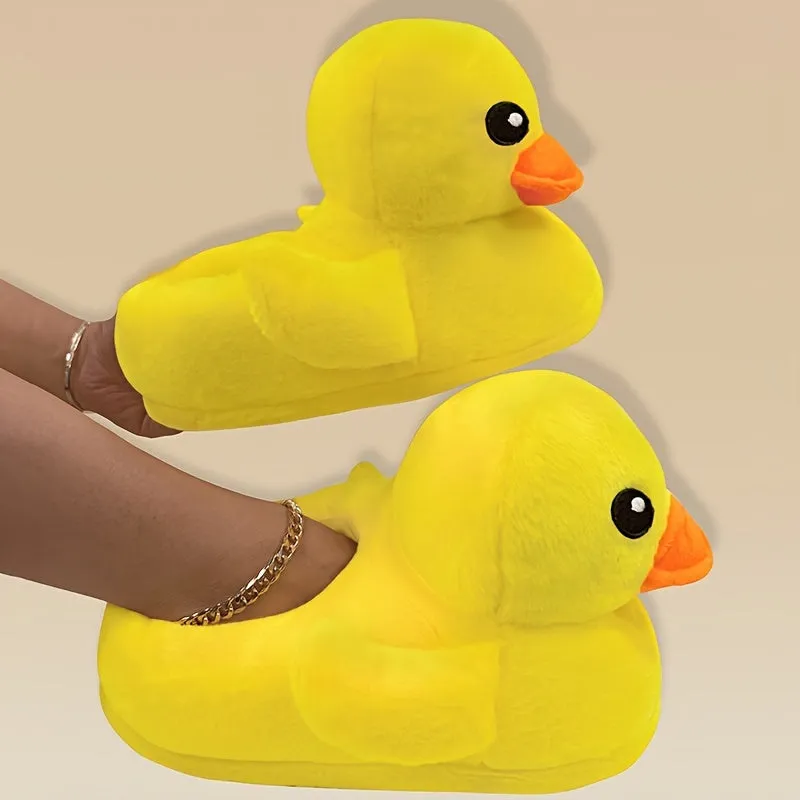 Cozy Cartoon Duck Plush Slippers for Women - Soft, Warm Indoor Shoes with Non-Slip Sole, Perfect for Winter