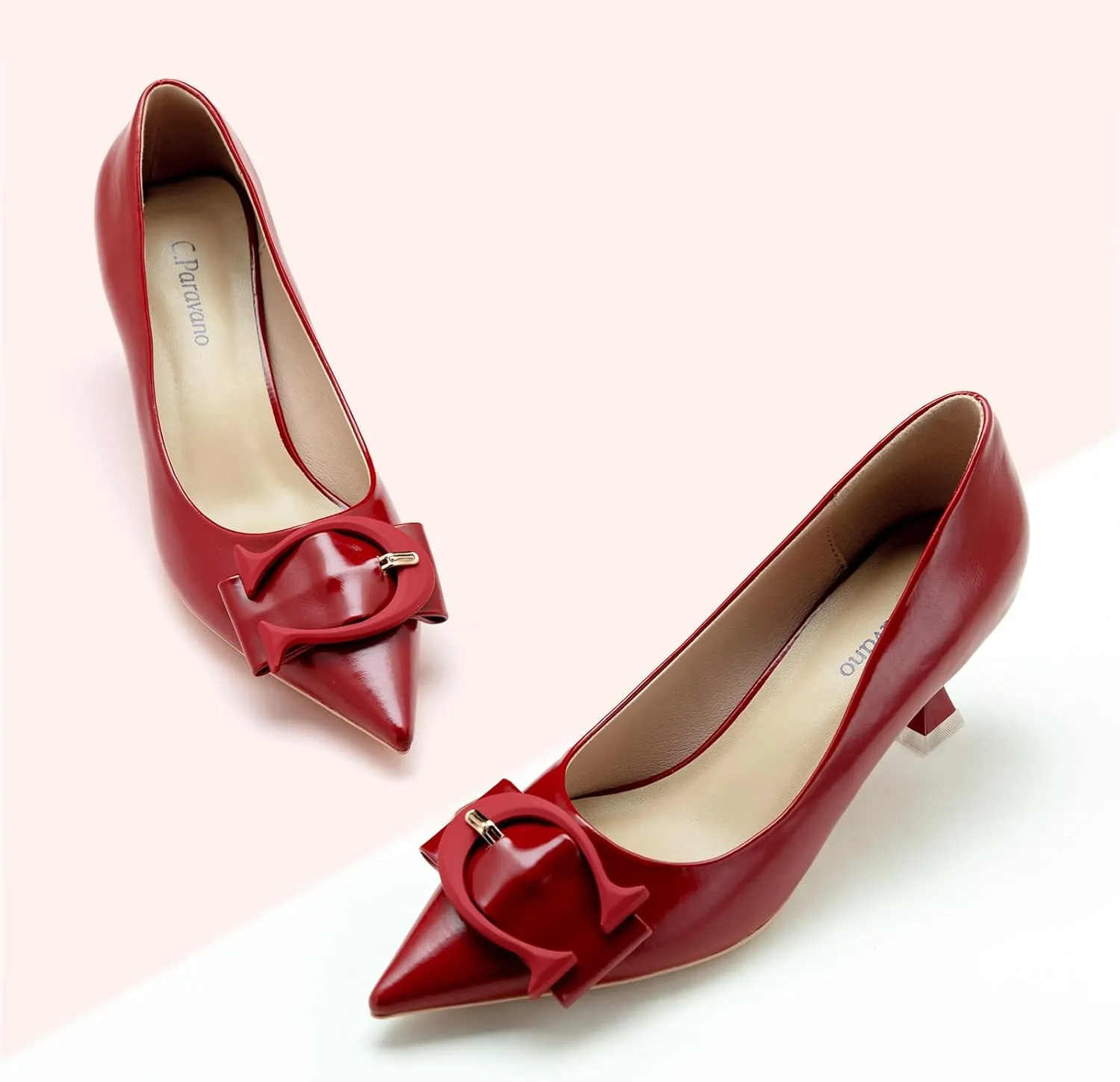 C.Paravano Women's Pumps | Low Heel Designer Shoes | Kitten Heels Womens Short Heels | Leather Pumps