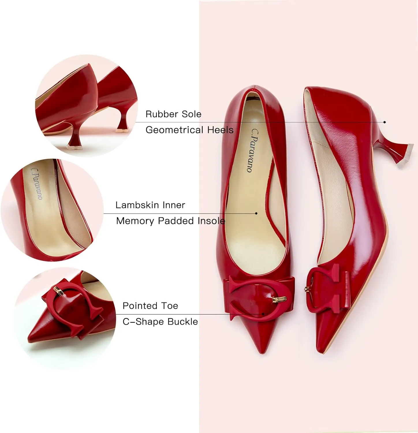 C.Paravano Women's Pumps | Low Heel Designer Shoes | Kitten Heels Womens Short Heels | Leather Pumps
