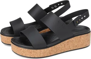 Crocs Women's Brooklyn Cork Low Wedge Sandal, Black/Black, 7