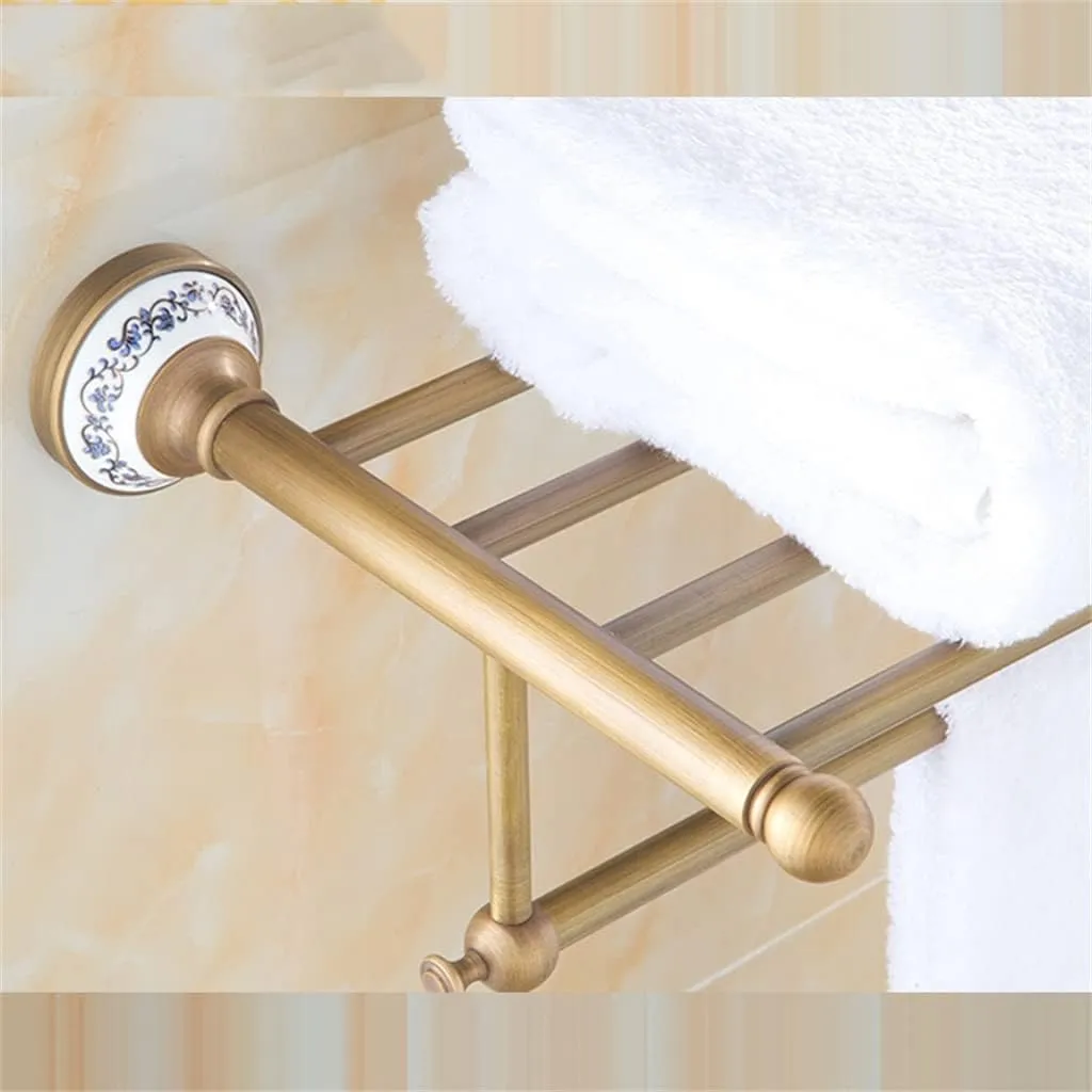 CSCDD Solid Brass Bathroom Towel Rack, Antique Brass Towel Holder, Corner Bath Towel Shelf Accessories