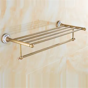 CSCDD Solid Brass Bathroom Towel Rack, Antique Brass Towel Holder, Corner Bath Towel Shelf Accessories