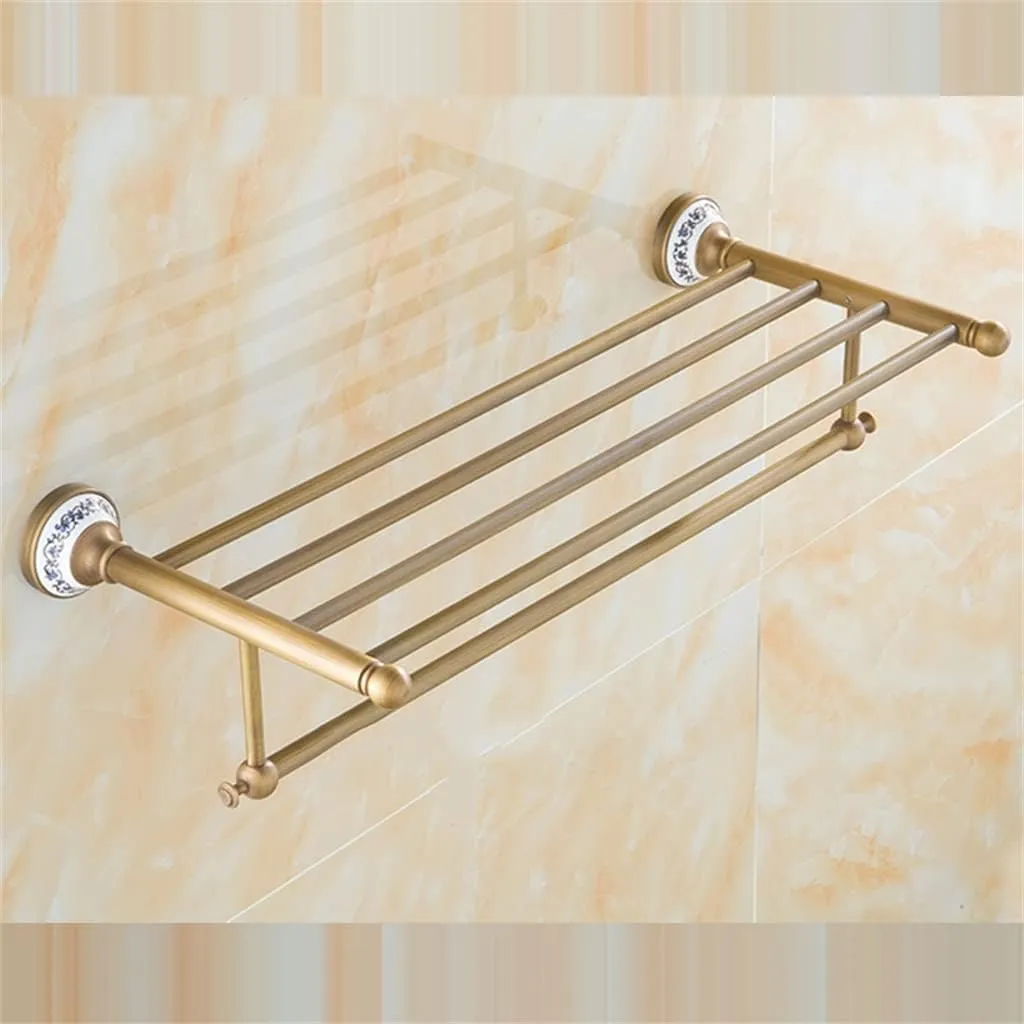 CSCDD Solid Brass Bathroom Towel Rack, Antique Brass Towel Holder, Corner Bath Towel Shelf Accessories