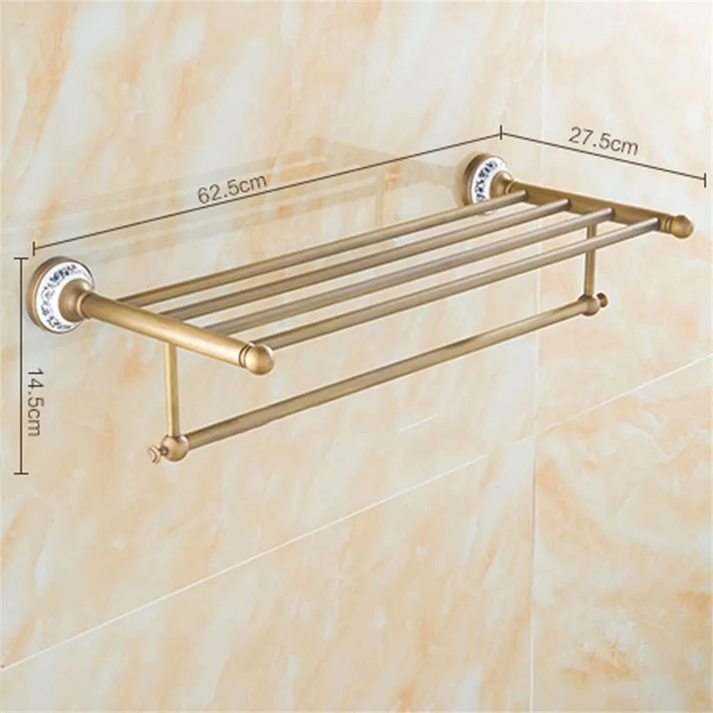 CSCDD Solid Brass Bathroom Towel Rack, Antique Brass Towel Holder, Corner Bath Towel Shelf Accessories