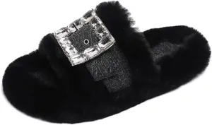 CSCDD Thick-Soled Woolen Shoes for Women Autumn and Winter with Velvet Wear Rhinestone Plush Slippers(E,39)