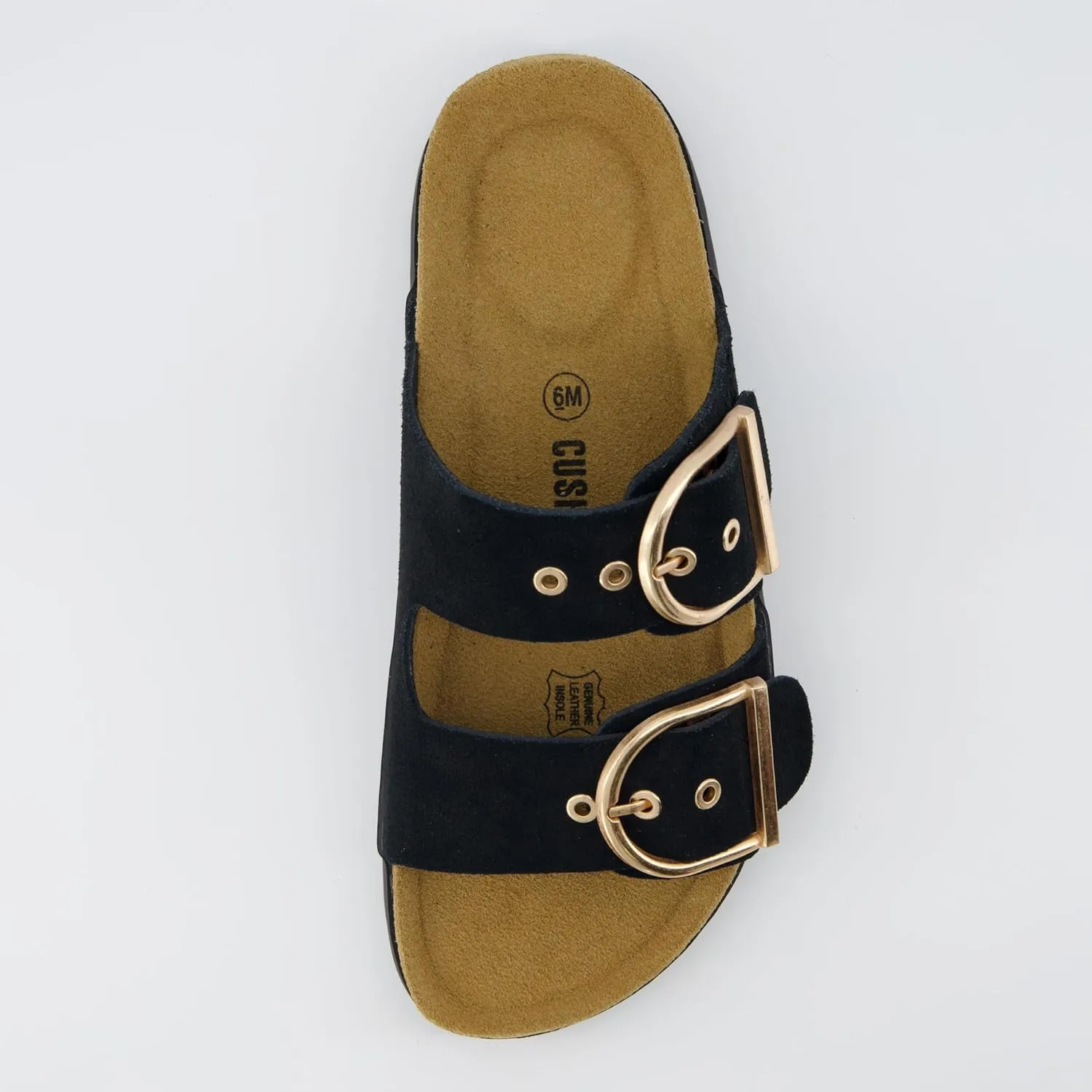 CUSHIONAIRE Brook Women’s Suede Double-Buckle Cork Footbed Slide Sandals with Memory Foam Comfort