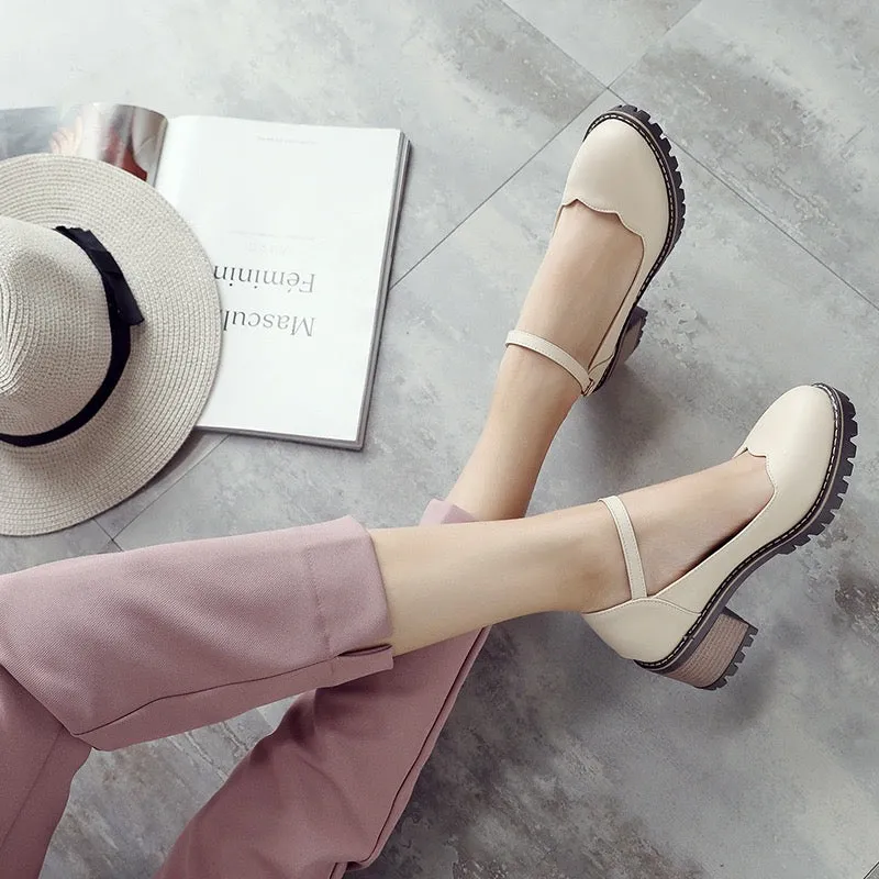 Cute Ankle Cross Strap Block Heel Mary Jan Shoes