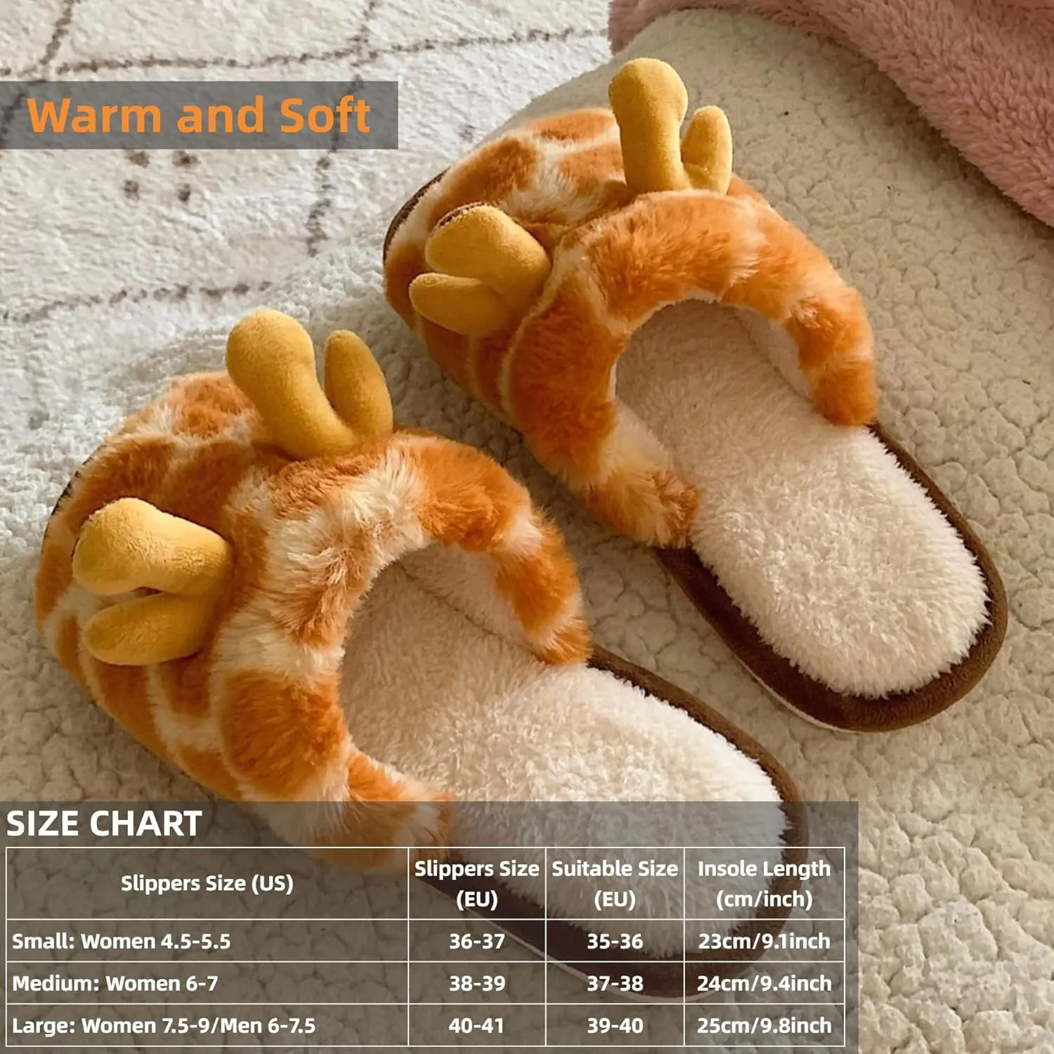 Cute Giraffe Slippers for Women Indoor Fun Cozy Plush Cotton Home Slides Winter Warm Animal Themed Shoes Soft Fleece Non Slip House Slipper