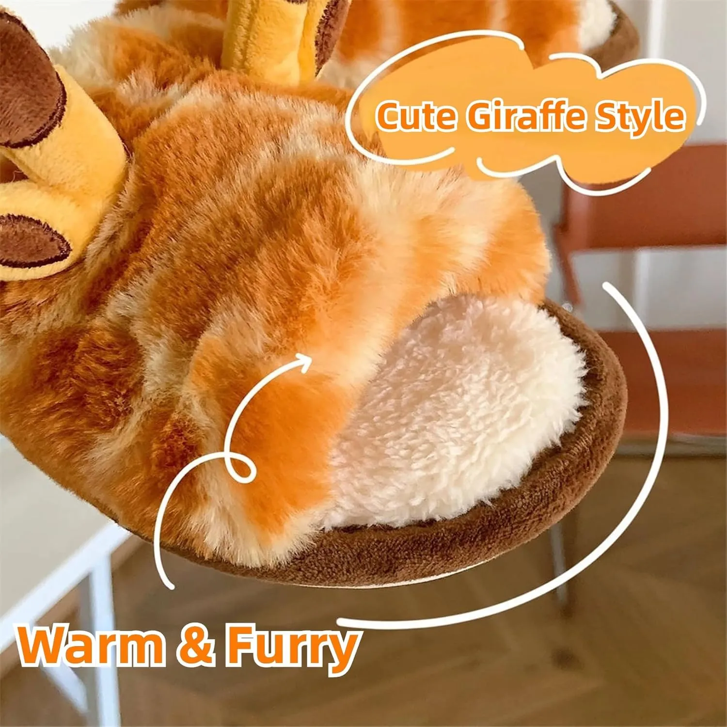 Cute Giraffe Slippers for Women Indoor Fun Cozy Plush Cotton Home Slides Winter Warm Animal Themed Shoes Soft Fleece Non Slip House Slipper